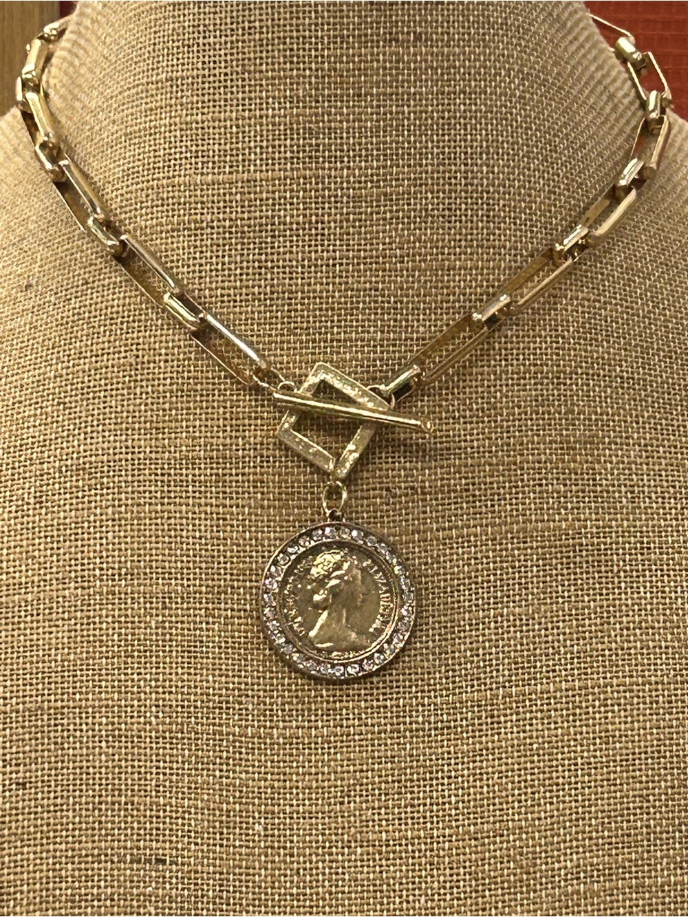 Gold Coin Pendant Toggle Necklace - Elegant Women’s Jewelry